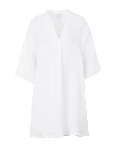 White Plain weave Shirt dress LINEN CHEMISIER MINI DRESS