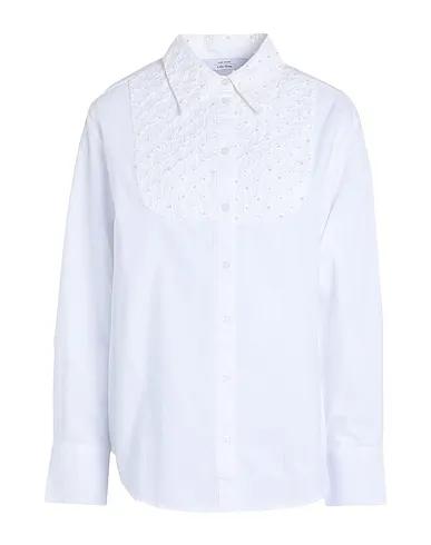 White Poplin Embroidered Cotton Shirt