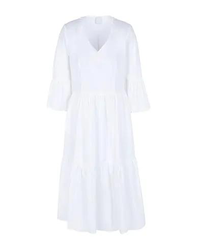 White Poplin Midi dress COTTON FLOUNCE V-NECK MIDI DRESS
