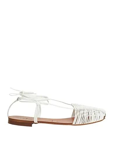 White Sandals FAUX LEATHER WOVEN FLAT SANDALS
