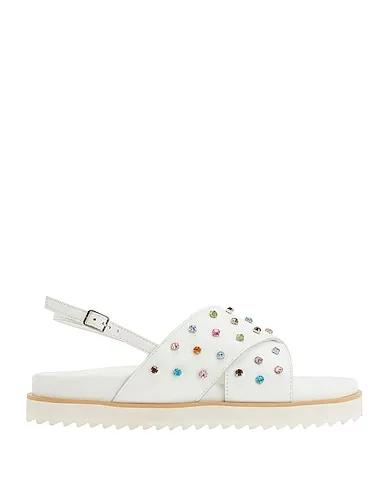 White Sandals LEATHER EMBELLISHED CROSS CHUNKY SANDALS
