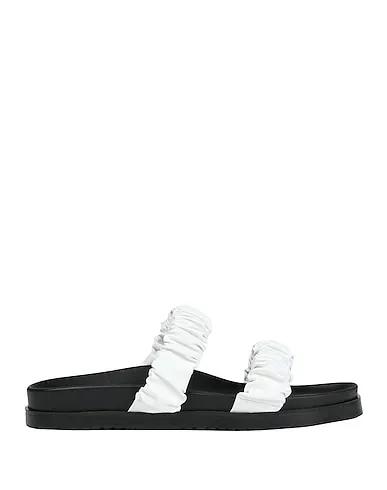 White Sandals RUFFLED LEATHER RUBBER-SOLE SLIDE
