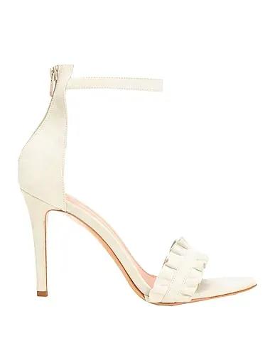 White Sandals SUEDE ALMOND TOE SANDAL W/ LEATHER FRILL
