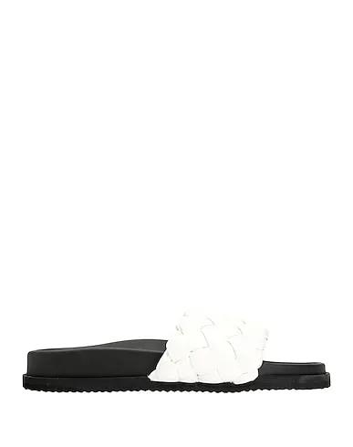 White Sandals WOVEN FAUX LEATHER RUBBER-SOLE SLIDE
