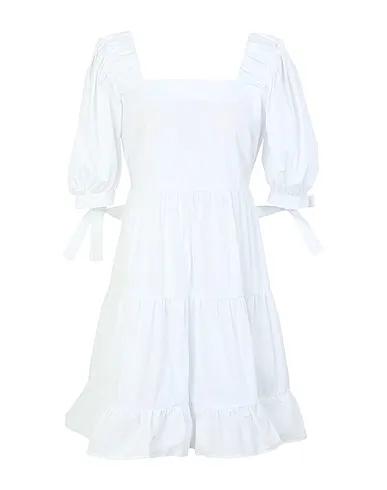White Short dress COTTON BLEND PUFF SLEEVE MIDI DRESS
