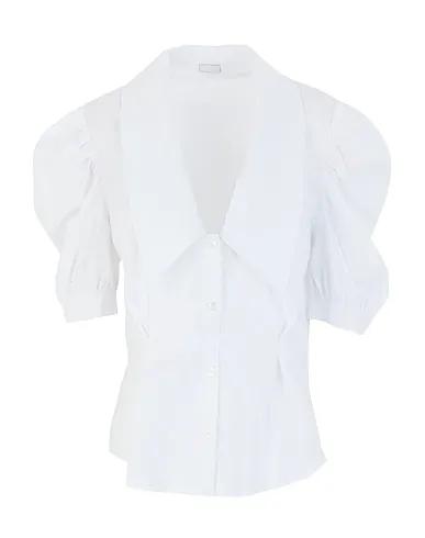 White Solid color shirts & blouses COTTON PUFF  SLEEVE BLOUSE
