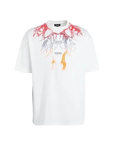 White T-shirt OFF WHITE T-SHIRT WITH RED GREY ORANGE LIGHTNING
