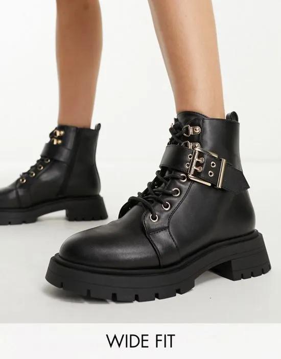 Wide Fit April lace-up hiker boots in black