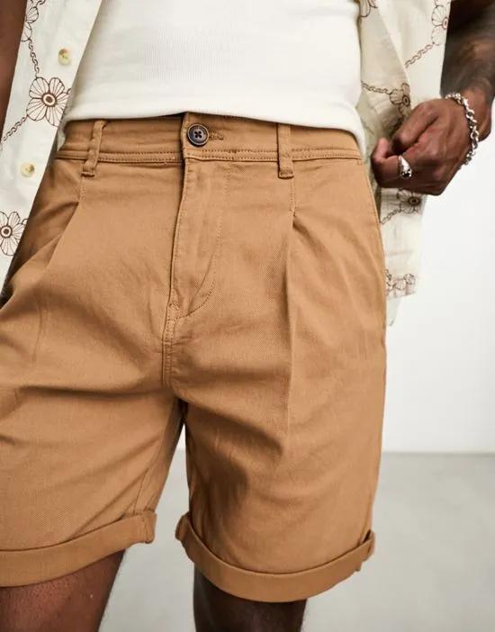 wide fit chino short in brown
