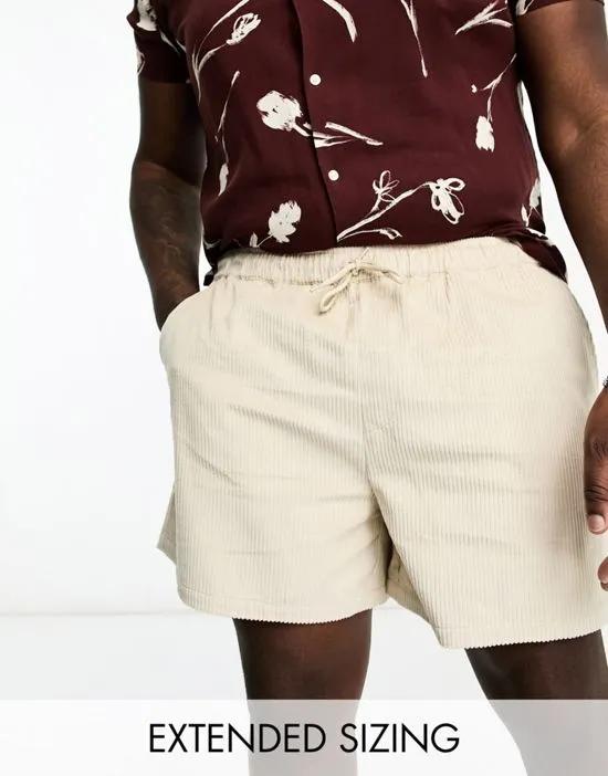 wide fit cord shorts in shorter length in beige