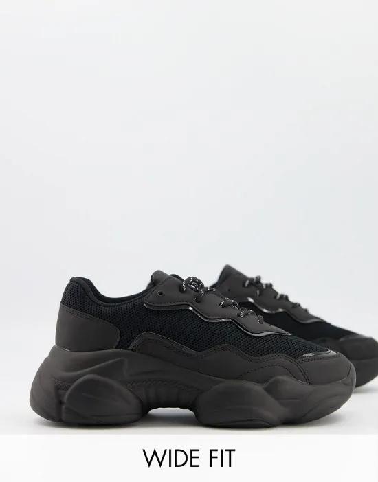 Wide Fit Divine chunky sneakers in black