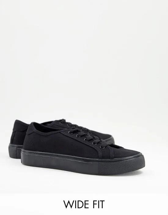 Wide Fit Dizzy lace up sneakers in black drench