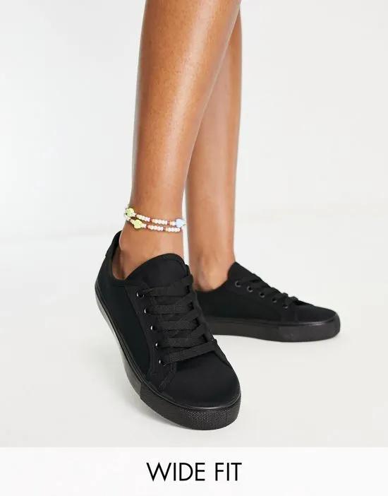 Wide Fit Dizzy lace up sneakers in black drench
