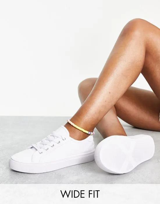 Wide Fit Dizzy lace up sneakers in white