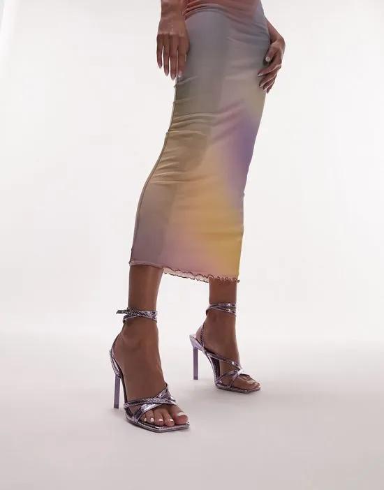 Wide Fit Ellie square toe barely there heeled sandals in lilac