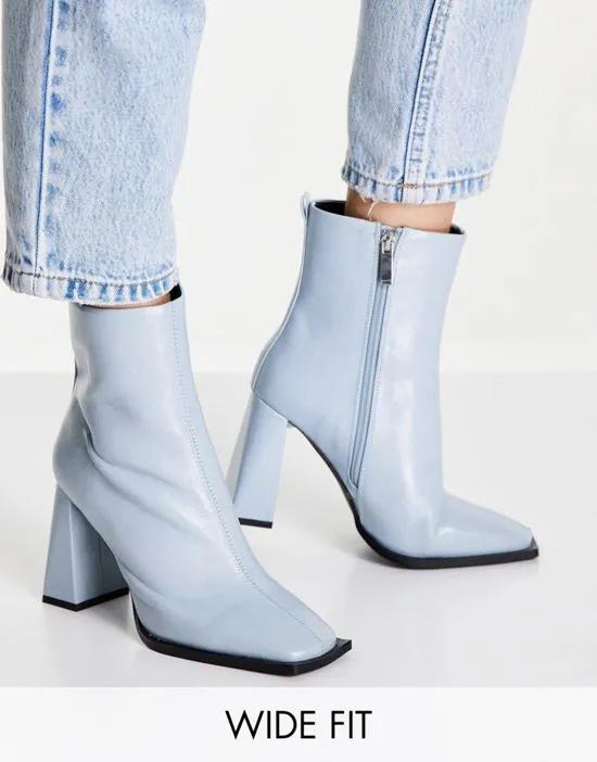 Wide Fit Excel high-heel ankle boots in blue