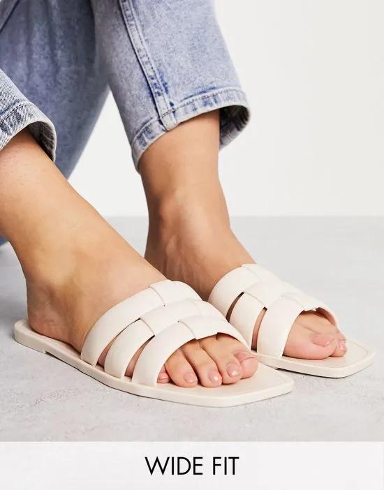 Wide Fit Fame woven jelly flat mules in beige