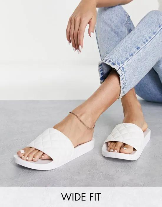 Wide Fit Flare quilted sliders in white