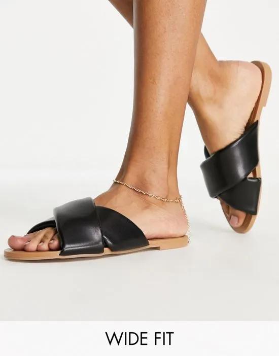 Wide Fit Flock padded flat mules in black