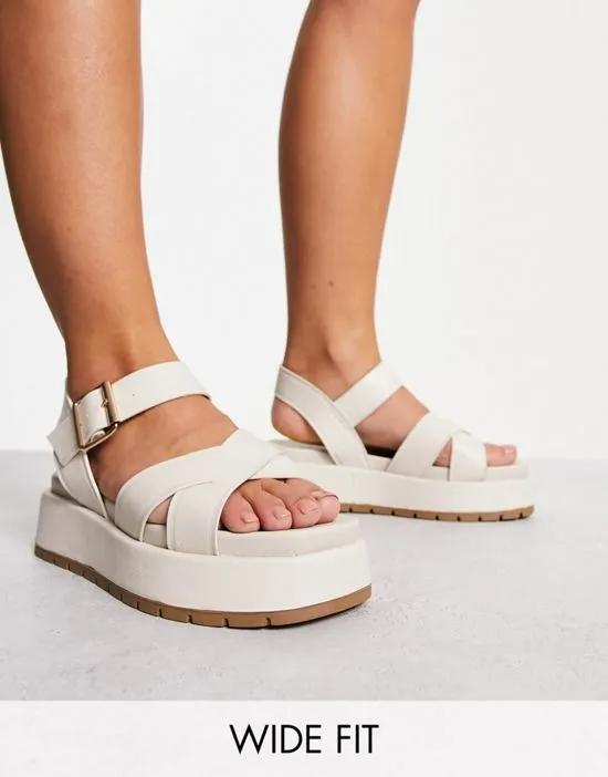 Wide fit Flurry square toe flatform in off white