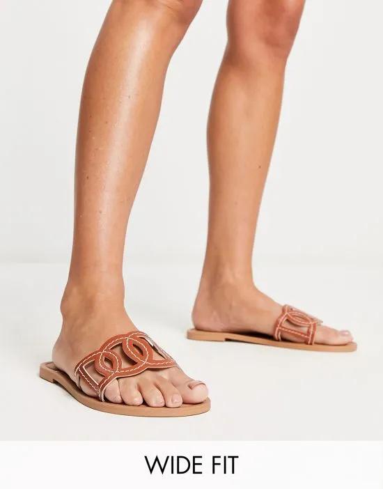 Wide Fit Frappe flat sandals in tan