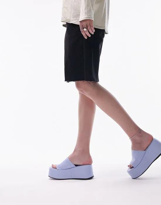 Wide Fit Gray flatform mule sandal in pale blue