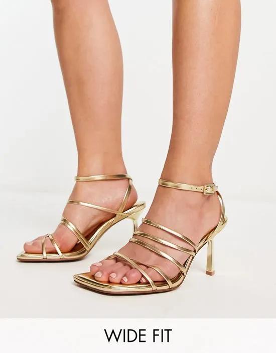 Wide Fit Hamper strappy mid heeled sandals in gold