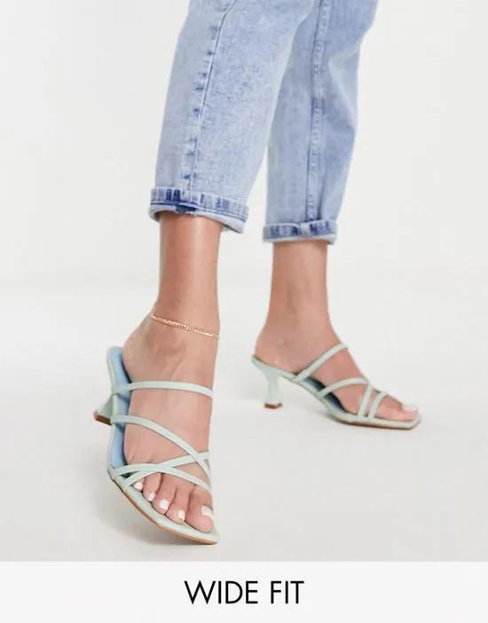 Wide Fit Hart strappy mid heeled mules in mint