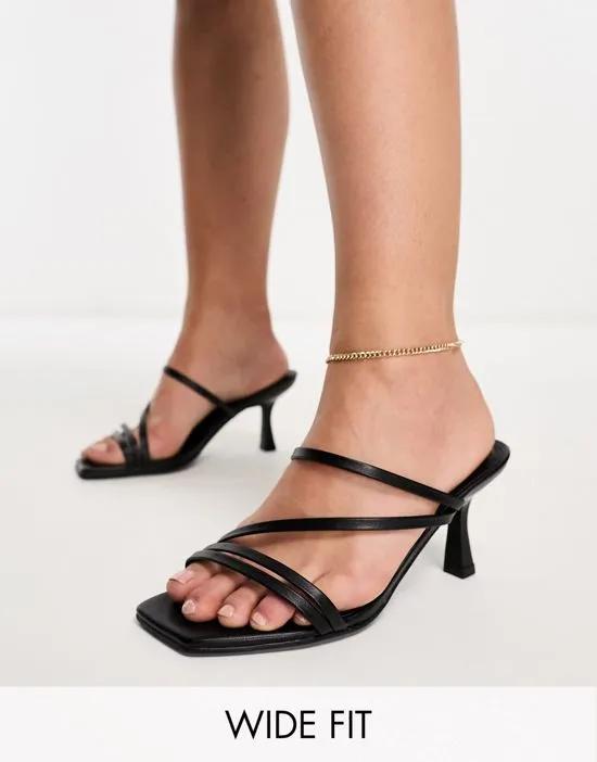Wide Fit Hartley strappy mid heel sandal mules in black