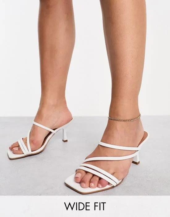 Wide Fit Hartley strappy mid heel sandal mules in white