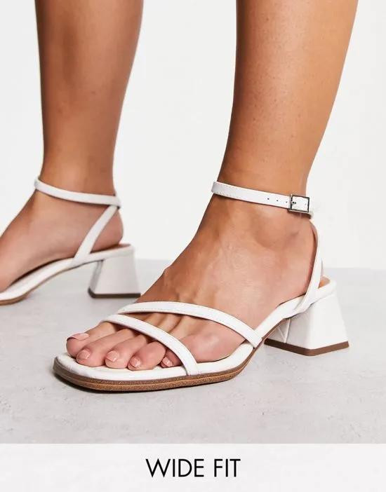 Wide Fit Hastings mid block heeled sandals in white
