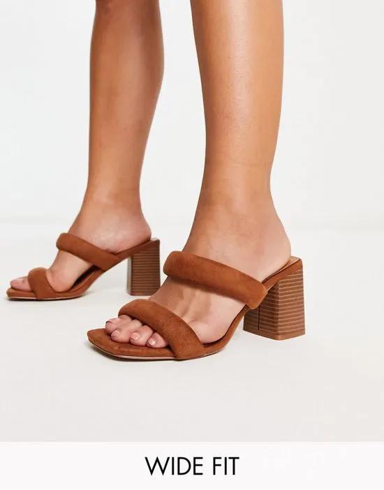 Wide Fit Height padded mid heeled mules in tan