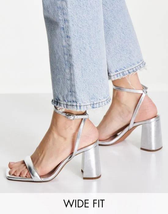 Wide Fit Hilton barely there block heeled sandals in silver