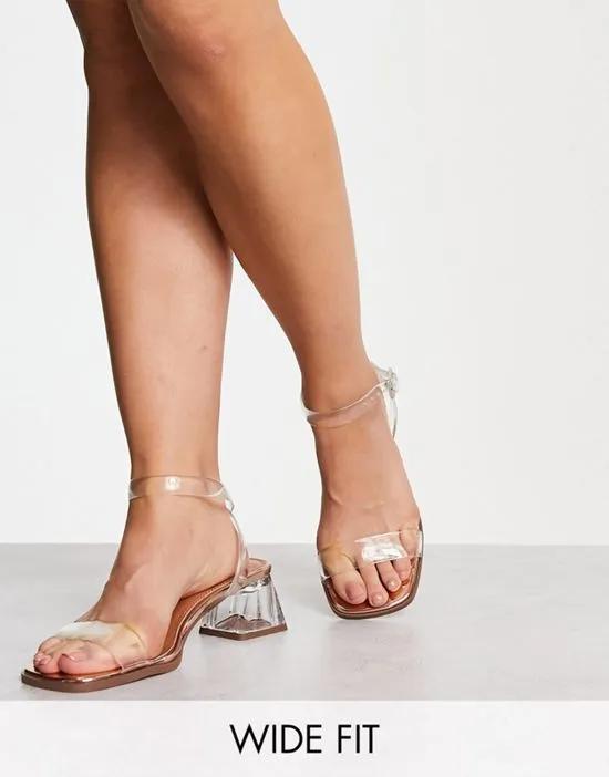 Wide Fit Hopeful block heeled sandals in clear and rose gold