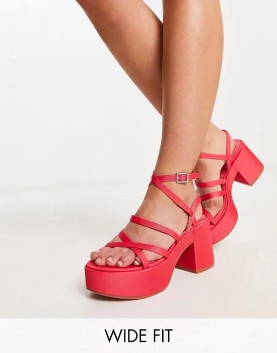 Wide Fit Hoxton chunky mid platforms sandals in pink