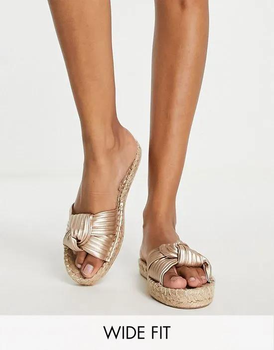 Wide Fit Jade knotted espadrille mules in gold