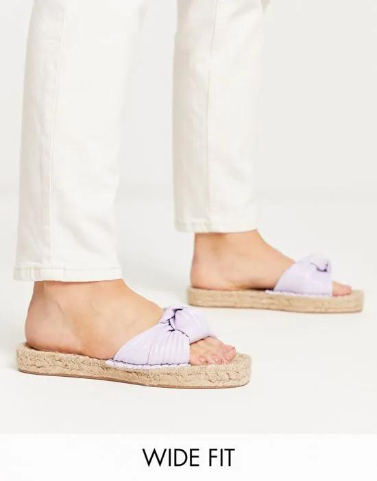 Wide Fit Jade knotted espadrille mules in lilac