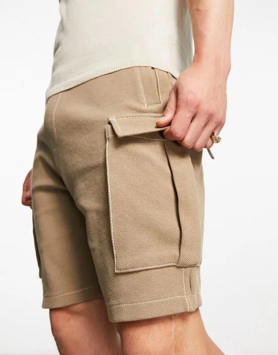 wide fit jersey cargo shorts with belt in camel