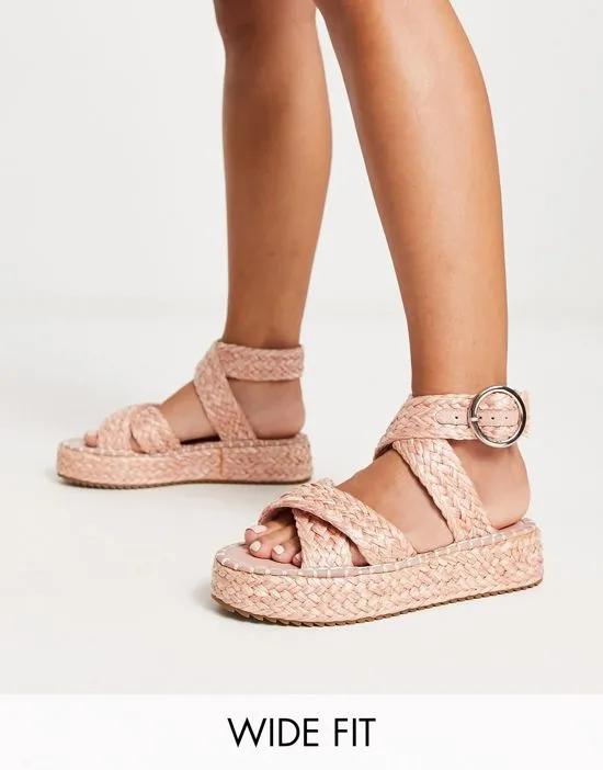 Wide Fit Journey raffia espadrille in pink