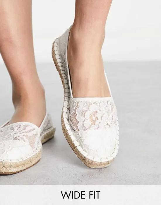 Wide Fit Joy toe-cap espadrilles in white lace