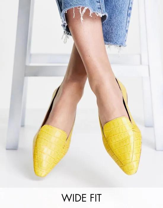 Wide Fit Miley leather loafers in yellow croc