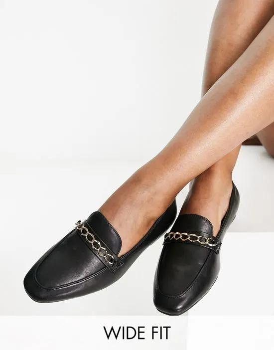 Wide Fit Mingle chain loafers in black
