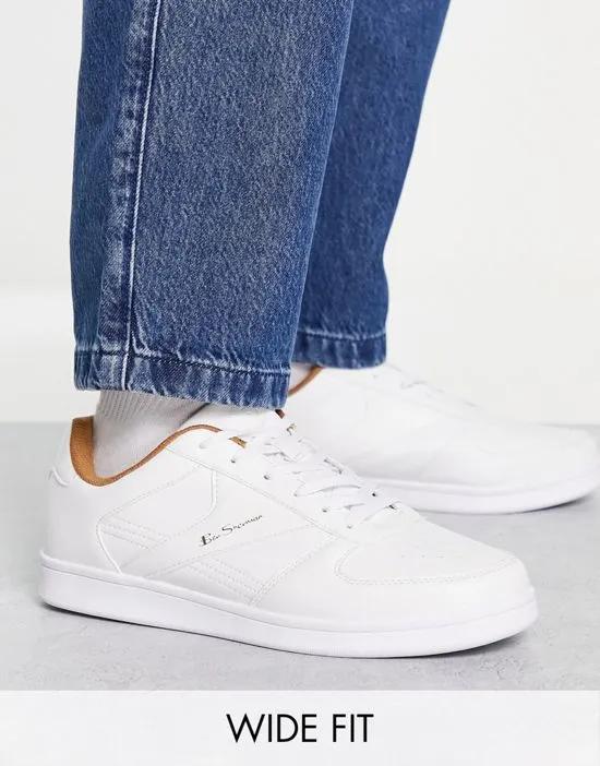 wide fit minimal lace up sneakers in white and beige