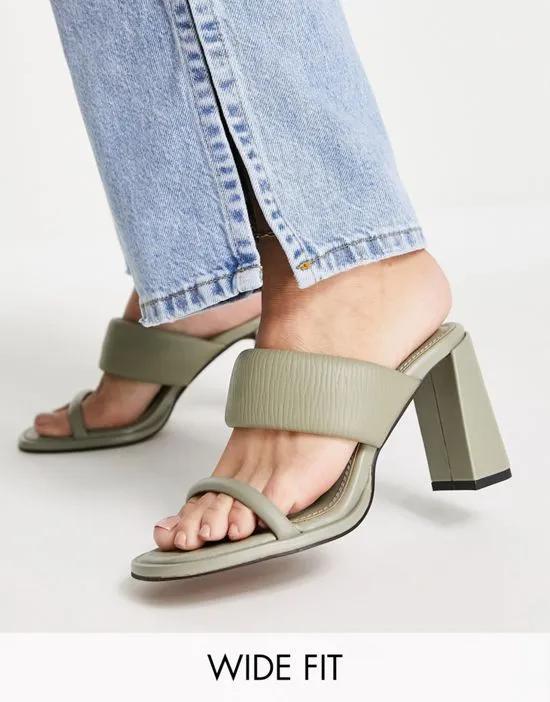 Wide Fit minimal padded heeled sandal in light green