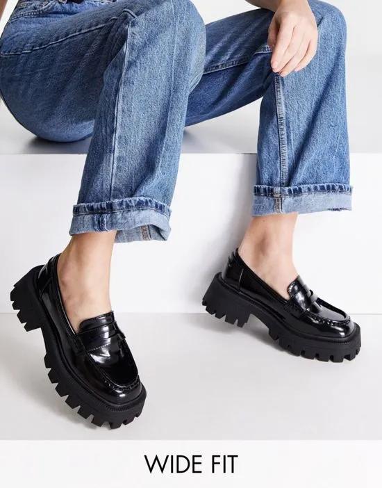 Wide Fit Mulled chunky loafer in black