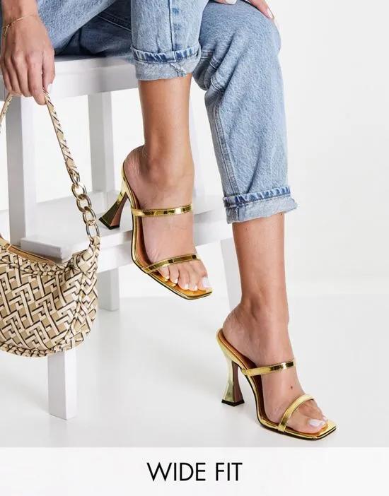 Wide Fit Nasia heeled mules in gold