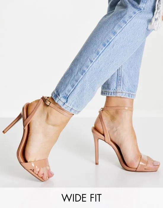 Wide Fit Neva barely there heeled sandals in beige