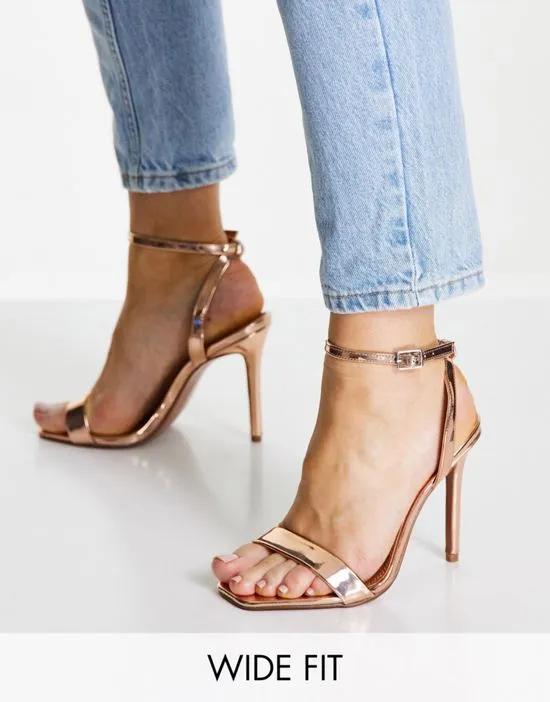 Wide Fit Neva barely there heeled sandals in rose gold