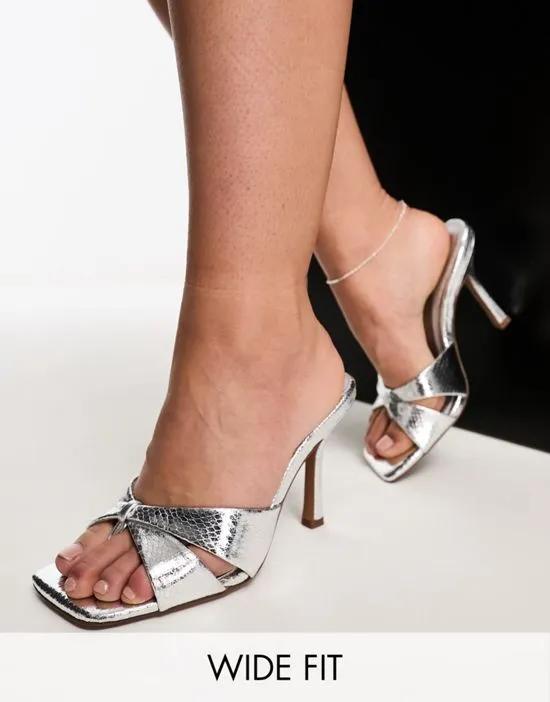 Wide Fit Nichols high heeled mules In silver