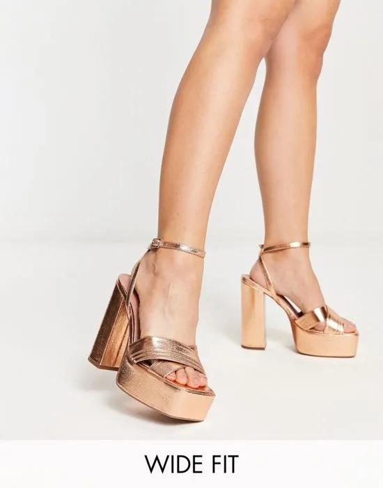 Wide Fit Nocturnal platform high heeled sandals in rose gold